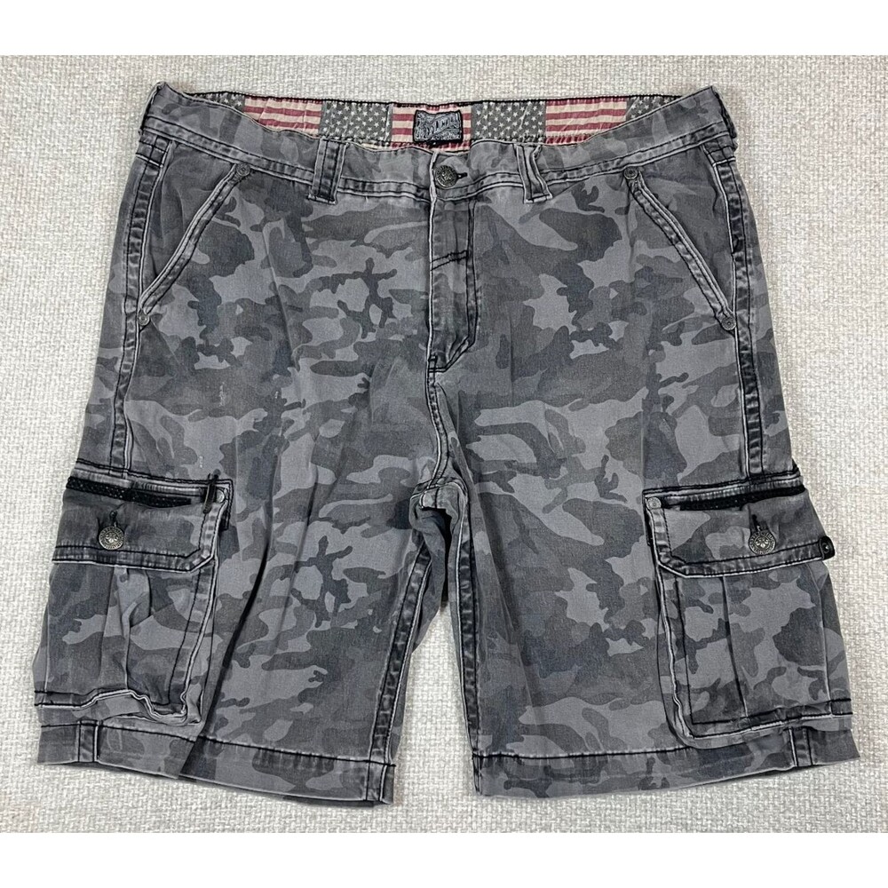 Affliction Cargo Shorts Men's 44 Gray Camo Stretch Grunge Skater Y2K
